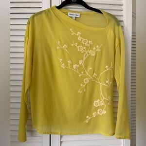 Shiatzy Chen Yellow Silk Embroidered Asymmetrical Blouse - Size 38F (US 6)